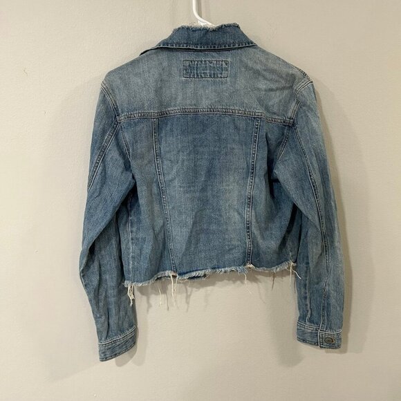 NWT Express Denim Distressed Blue Jean Jacket Women's Size XS - Picture 4 of 4